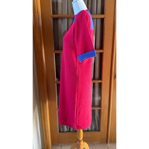 St. John Marie Gray Vintage Sweater Dress 80s Block Pink Purple Button Down Sz M - Picture 6 of 9